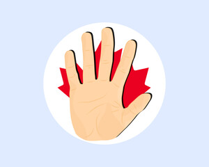 Canada flag with hand stop sign, protest and human rights idea