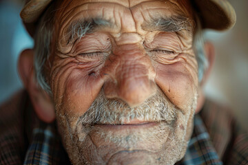 Senior Old Man Eyes Closed, Elderly People Portrait, Aged Face close up
 - obrazy, fototapety, plakaty