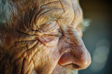Senior Old Man Eyes Closed, Elderly People Portrait, Aged Face close up
