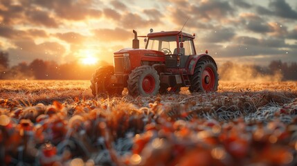 Hyper real Farmers in the field. There is a lot of sadness because the harvest is dead. Tractors stopped with cobwebs, a lot of sun - obrazy, fototapety, plakaty