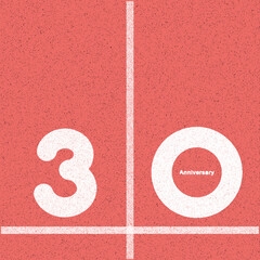 simple graphic design 30, 30th  flat 2d vector representation of a running track. of a running track with the number &ldquo;30&rdquo; painted on it in bold white text. the track appears to be red with white lane