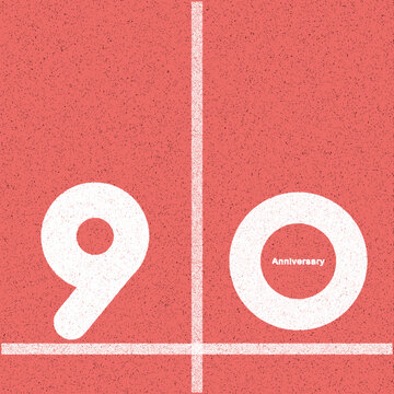 Printsimple graphic design 90, 90th  flat 2d vector representation of a running track. of a running track with the number &ldquo;90&rdquo; painted on it in bold white text. the track appears to be red with white