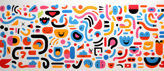 Various colorful abstract shapes in vector format, in the style of joyful chaos, doodles cartoon geometric background