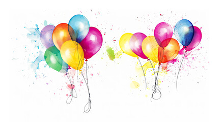 Watercolor Rainbow Balloons for Party Celebrations with Copy Space for text