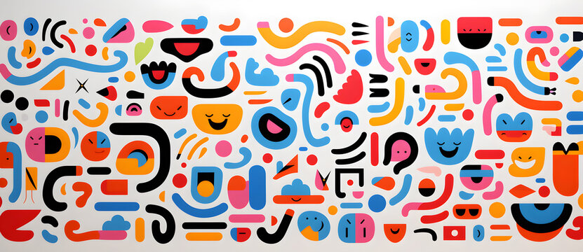 Naklejki Various colorful abstract shapes in vector format, in the style of joyful chaos, doodles cartoon geometric background