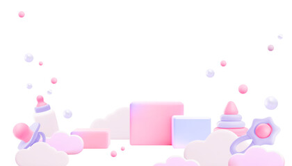 Collection of pink toys for girls. 3D illustration.