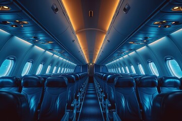 Fototapeta premium Empty plane interior before onboarding