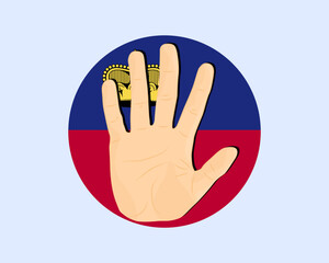 Liechtenstein flag with hand stop sign, protest and human rights idea