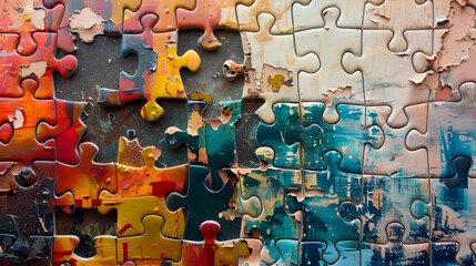Connected Puzzle Pieces Background: Teamwork Concept