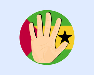 Obraz premium Sao Tome And Principe flag with hand stop sign, protest and human rights idea
