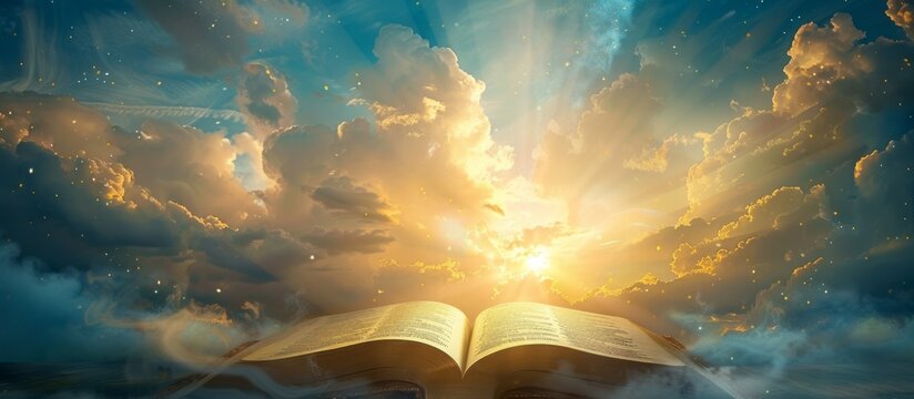 Open Bible Reveals a Serene and Heavenly Scene from Paradise