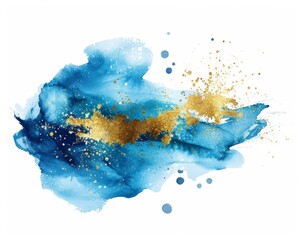 KS Watercolor blue abstract splash with gold glitter vect