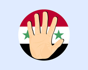 Syria flag with hand stop sign, protest and human rights idea