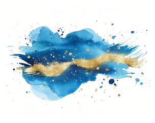 Obraz premium KS Watercolor blue abstract splash with gold glitter vect