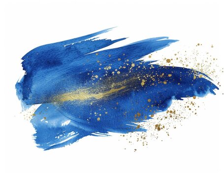 KS Watercolor blue abstract splash with gold glitter vect