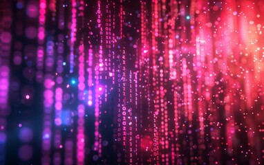 Digital binary code background with glitch distortion.