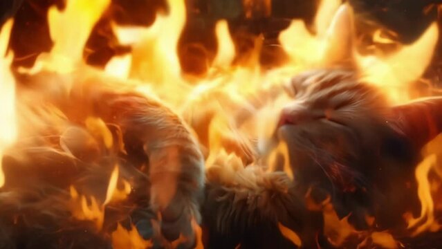 A striking visual of a cat both alive and dead simultaneously alluding to the famous Schr&Atilde;&para;dingers cat thought experiment. The image challenges our perception of reality and
