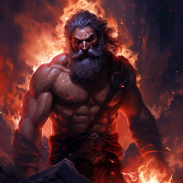 The ancient Greek mythology god Hephaistos, or possibly Roman god Vulcan. God of fire and, blacksmiths and artisans.