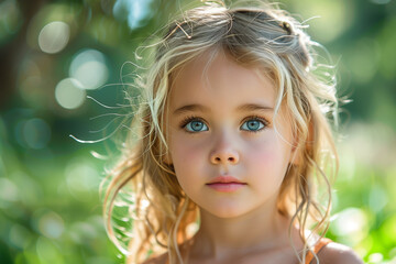Little girl with blue eyes, one person, portrait, cheerful