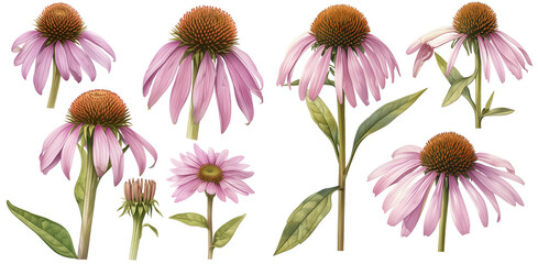 Watercolor Echinacea flower clipart for graphic resources
