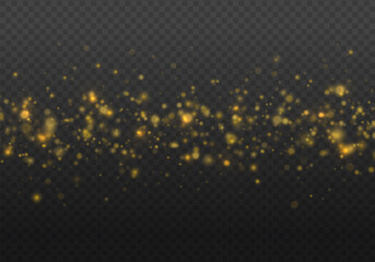 Christmas Abstract stylish light effect on transparent background. Yellow dust yellow sparks, golden stars shine with special light. Sparkling magic dust particles. Christmas abstract vector pattern - obrazy, fototapety, plakaty