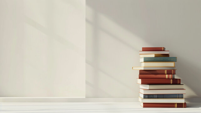  books stack realistic on white color background,High resolution professional photography.