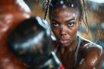 Kraft und Eleganz: Afrikanische Frau beim Box-Training für Fitness