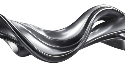 Abstract fluid metal bent form. Metallic shiny curved wave in motion. Cut out design element steel texture effect.