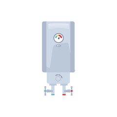 Vector icon gray metal icon of an electric boiler of a gas heater with cold and hot water