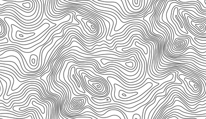Seamless topographic map texture. Line topography map contour background, geographic grid. Mountain hiking trail over terrain. - 773115709
