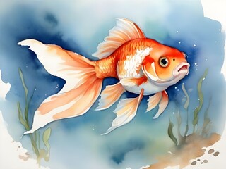 fancy pet goldfish watercolor painting