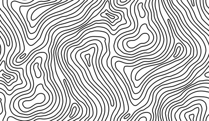 Seamless topographic map texture. Line topography map contour background, geographic grid. Mountain hiking trail over terrain. - obrazy, fototapety, plakaty