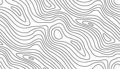 Seamless topographic map texture. Line topography map contour background, geographic grid. Mountain hiking trail over terrain. - obrazy, fototapety, plakaty