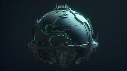Futuristic Glowing 3D Globe Representing Renewable Energy in Sci-Fi Atmosphere