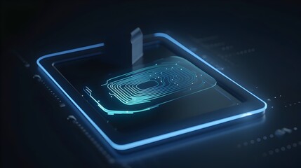 Futuristic Fingerprint Scanner Technology Enhancing Robust Transaction Security and Bolstering Cybersecurity Protocols - obrazy, fototapety, plakaty
