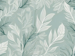 Seamless pattern with hand drawn feathers on light blue background.