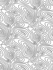 Seamless topographic map texture. Line topography map contour background, geographic grid. Mountain hiking trail over terrain. - 773116727