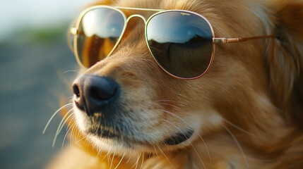 Zbliżenie na pyszczek psa w przeciwsłonecznych okularach - obrazy, fototapety, plakaty