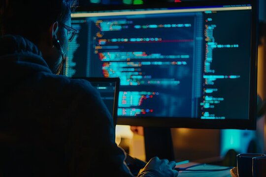 Software source code. Program code. Code on the computer screen. Photo with source code. generative ai