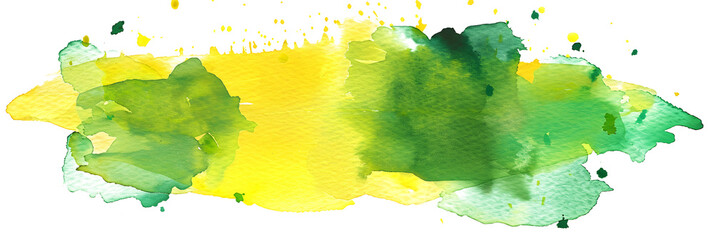 Yellow and green watercolor spot pattern on transparent background.