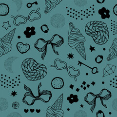 Vector hand drawn doodles seamless pattern.	

