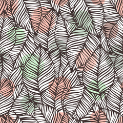 Seamless pattern with hand drawn leaves. - 773118148