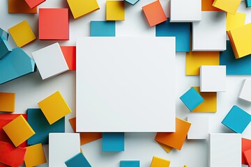 Open square space with colorful 3D blocks around