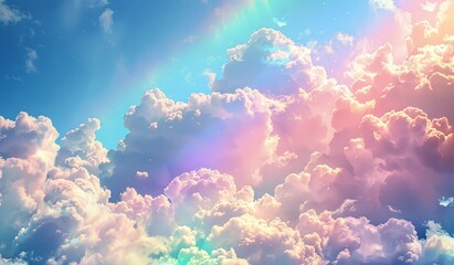 Fototapeta na wymiar Clouds shimmering with a rainbow. The concept of joy and freedom.
