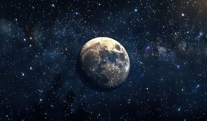 Moon in the night sky. The concept of cosmic depth.
