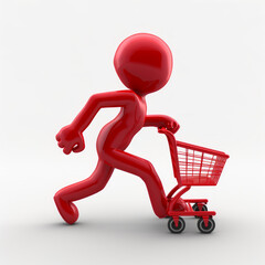 Energetic 3D Red Stickman with Cart, Perfect for Stock Graphics