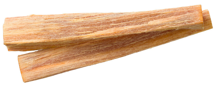 Cedar wood sticks isolated on white background, top view.