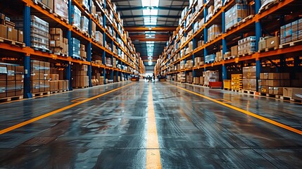 Efficient warehouse operations in motion, showcasing seamless logistics management. - obrazy, fototapety, plakaty