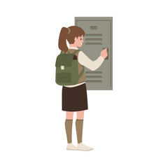 High school girl in vector style: a young girl in a uniform opens a locker