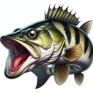 Funny illustration of a zander fish, square format